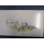 Wade Burber - an American truck and ranch scene, hand coloured, limited edition print 35/50, signed