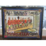 A 1960s advertising mirror made as a one off for commission by Marcella Cigars, 20 1/4 h x 25 1/2 w