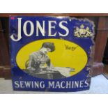 A turn of the century Jones enamelled sewing machine pictorial advertising enamelled sign, 32 1/4