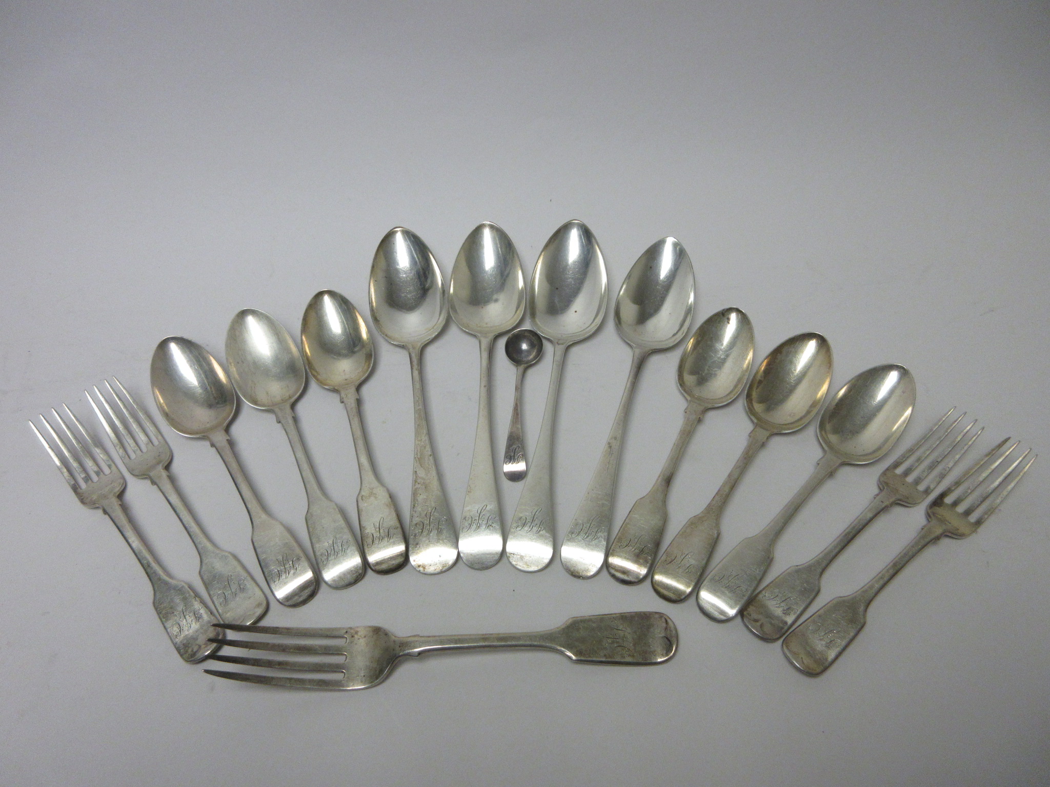 Two pairs of George III silver Table Spoons old english pattern engraved initials JJC, London 1809/ - Image 2 of 2