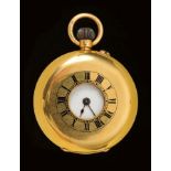 An 18ct gold cased Lady's Half Hunter Fob Watch, the white enamel dial with roman numerals, in