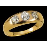 A Diamond three-stone Ring gypsy-set old-cut stones, ring size U