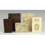 Four 19th Century Chinese Card Cases and a Puzzle,Canton, Carved from ivory and from sandalwood, one