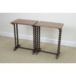A pair of mid 19th Century mahogany End Tables with moulded rectangular tops on barley twist