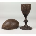 An 18th Century Sinhalese carved coconut Goblet, Decorated with scrolling foliage all over, and a