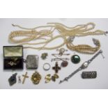 A Collection of Costume Jewellery, simulated pearls, marcasite Cocktail Watch, 9ct gold oval