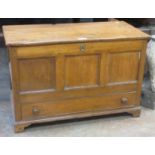 A 19th Century oak three panel Coffer Bach fitted single drawer on bracket feet, 2ft 7in W x 1ft 8in