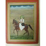 RAJASTHAN, 2nd HALF 19th CENTURYPortrait of a Ruler on horsebackgouache with gld on paper,