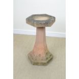 An Art Nouveau style Bird Bath with hexagonal top, tapering column and hexagonal base, 2ft 6in H,