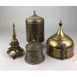 Four metal Vessels and Covers, 18th - 20th Century,Including a Sinhalese bronze stupa shaped