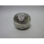 A Chinese silver circular Box and Cover with floral embossing, 3in diam, and five boxed Arthur Price