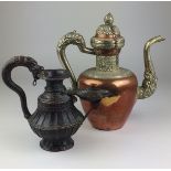 A silver and copper ritual Ewer and a copper alloy Butter Lamp, 18th/20th C, Tibet/Nepal, Both