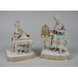 Two 19th Century Meissen Senses Figures: E1 The Hearing Lady playing the Spinet and E4 The Feeling