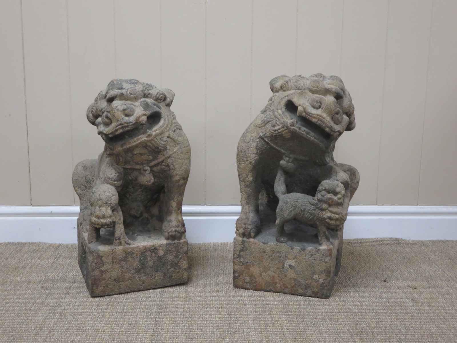 A pair of Chinese stone Dogs of Fo, 18in H