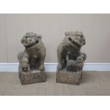 A pair of Chinese stone Dogs of Fo, 18in H