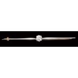 A Diamond Brooch claw-set single old-cut stone, approx 1ct, to simple knife edge bar