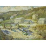 ‡FOLLOWER OF LETITIA MARY HAMILTON (1878-1964)Beached boats on a Shore, with fishermen's cottages