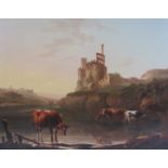 ATTRIBUTED TO CHARLES TOWNE (1763-1840)Cattle watering at a river, with castle ruins beyondbears