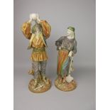 A pair of Worcester Hadley standing Figures Lady and Gent, she is supported by spade and tree