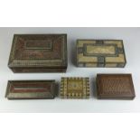 A group of English Tins imitating Bombay sandalwood boxes,Including examples by Players, Huntley &