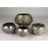 Four 19th Century Asian silver BowlsLucknow and BurmaThe Indian bowls repoussé decorated with