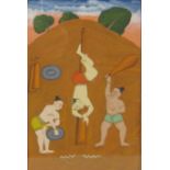 DECCANI ARTIST, circa 1790Wrestlers from a Nat Ragagouache and gold on paper8 1/2 x 5 1/2 in (21.6 x