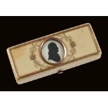 A 19th Century ivory rectangular Patch Box with silhouette in profile signed MIERS inset to lid with