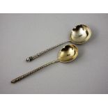 A Russian silver Spoon with Niello scroll pattern bowl and spiral stem, marked 84, NK, 1896, etc,
