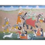 JAIPUR, RAJASTHAN, INDIA, 2nd HALF 19th CENTURYA Hunting scene with an Elephant and Tigergouache