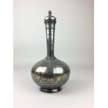 A 19th Century Bidri silver inlaid Bottle and Cover, Deccan, Of globe and shaft form, the domed