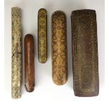 Four 19th Century papier maché Qalamdans, an Ottoman Document Cylinder and a khatamkari Mirror