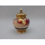 A small Royal Worcester Pot Pourri Vase and Cover (no inner lid), painted peaches, apples, grapes