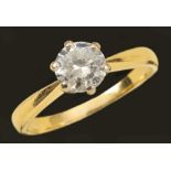 A Diamond single stone Ring claw-set brilliant-cut stone, approx 1ct, in 18ct gold, ring size Q