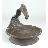 A Southern Indian bronze Hanging Lamp, Kerala, With horse head overhandle and circular base