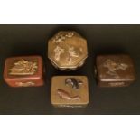Another Four Japanese mixed metal Snuff Boxes, similarIncluding an octagonal box decorated