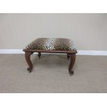 A 19th Century walnut framed large Dressing Stool with faux skin top on cabriole legs and casters