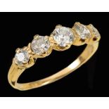 A Diamond five stone Ring claw-set graduated old-cut stones, ring size J 1/2