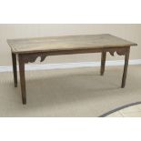 An antique oak Farmhouse Refectory Table with cleated plank top on square tapering legs, 5ft 11in