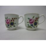 A pair of early Worcester polychrome Cups floral painted in coloured enamels