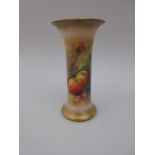A Royal Worcester concave Vase with flared rim, painted apples and blackberries on a white and blush