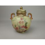 A Royal Worcester two-handled Pot Pourri Vase and Cover with moulded scroll designs, painted