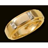 A Diamond Ring the wide band channel-set three pairs of princess-cut stones, ring size M