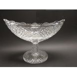 A Waterford cut glass oval Comport/Bowl with shaped rim, diamond cutting, facet cut baluster stem on