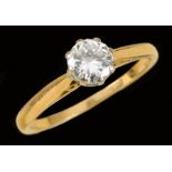 A Diamond single stone Ring claw-set brilliant-cut stone in 18ct gold, ring size P 1/2 - Q