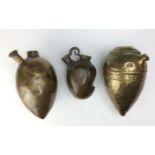 Three 19th Century portable Huqqa Bases, Including a bronze mango-shaped base, and two piriform