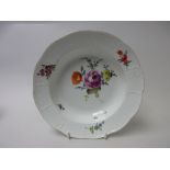 An 18th Century Meissen Dish floral painted in coloured enamels, osier moulded border, 8 3/4in diam,