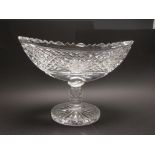 A Waterford cut glass oval Comport/Bowl with shaped rim, diamond cutting, facet cut baluster stem on