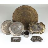 A group of Indian Koftgari wares,Probably TravancoreComprising a lobed plate and cusped pin tray,