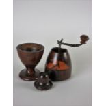 A George III turned Lignum Vitae Coffee Grinder of oval form on pedestal base, 9 1/2in H