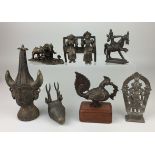 A collection of various Indian Bronzes, 19th/ 20th Century, Including an Orissa peacock finial and